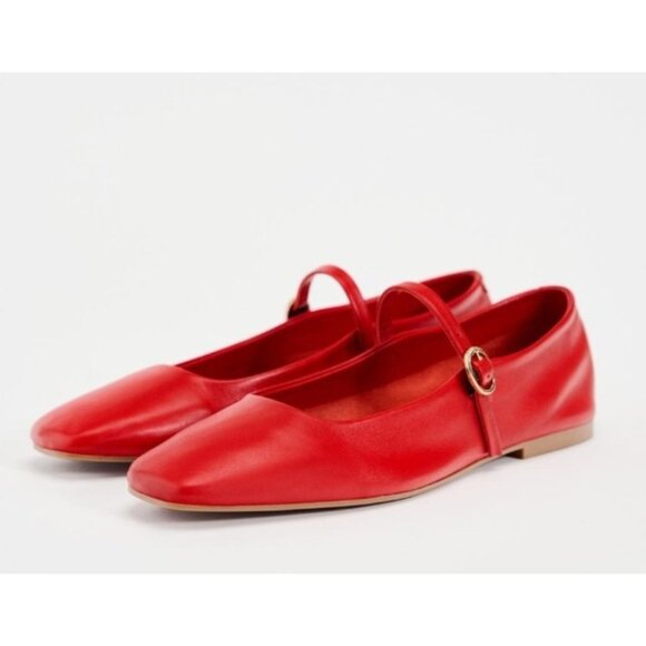 Zara Red Leather Ballet Flats Size EU 39/US 8.5 - Picture 1 of 12